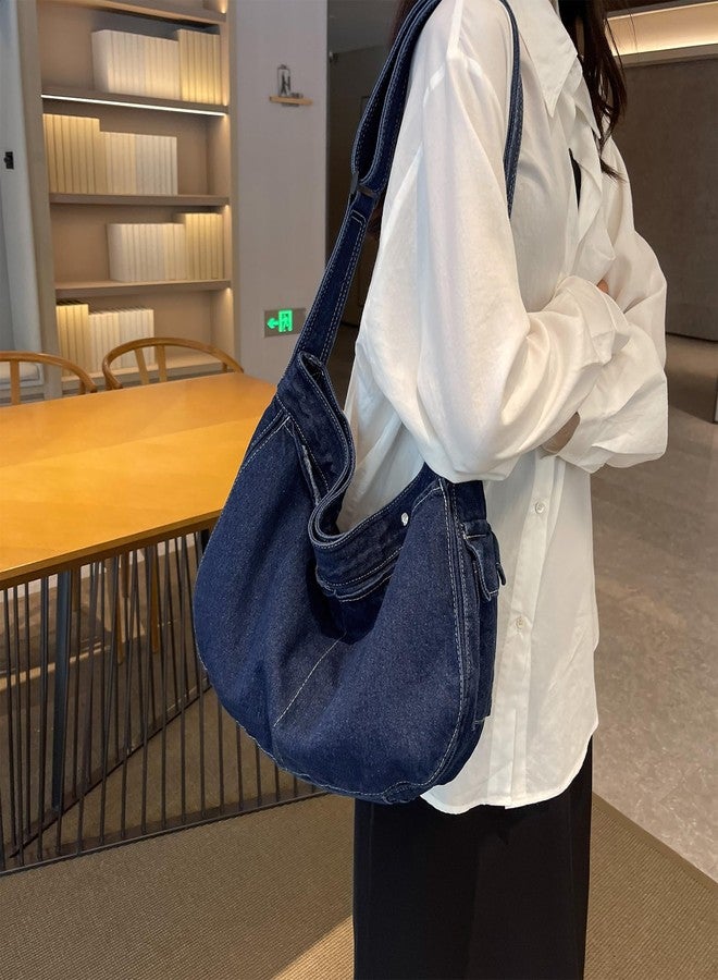 Youjaree Denim Messenger Bag Large Hobo Crossbody Bag Casual Shoulder Handbag Jean Tote Bag for Women and Men (Dark Blue) - Image 3