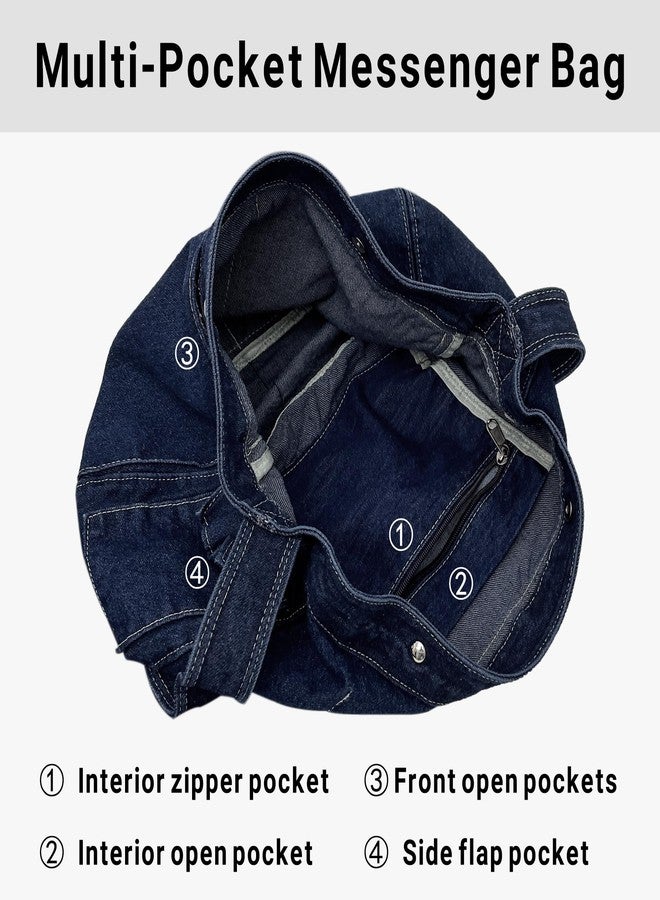 Youjaree Denim Messenger Bag Large Hobo Crossbody Bag Casual Shoulder Handbag Jean Tote Bag for Women and Men (Dark Blue) - Image 5