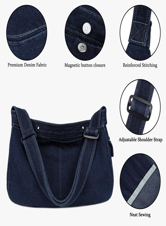 Youjaree Denim Messenger Bag Large Hobo Crossbody Bag Casual Shoulder Handbag Jean Tote Bag for Women and Men (Dark Blue) - Image 4