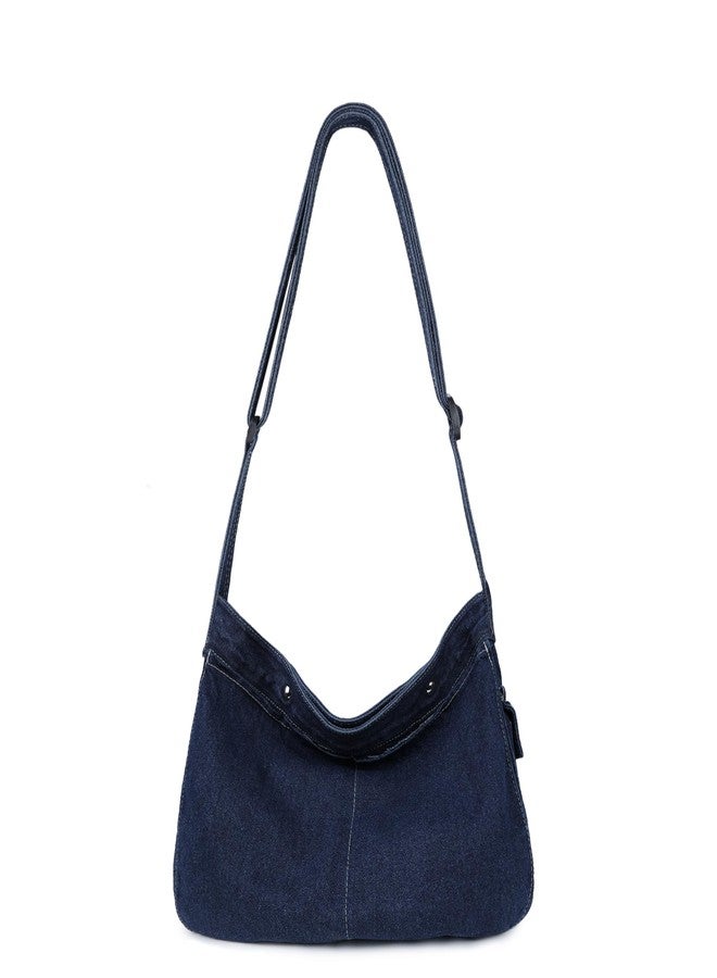 Youjaree Denim Messenger Bag Large Hobo Crossbody Bag Casual Shoulder Handbag Jean Tote Bag for Women and Men (Dark Blue) - Image 1