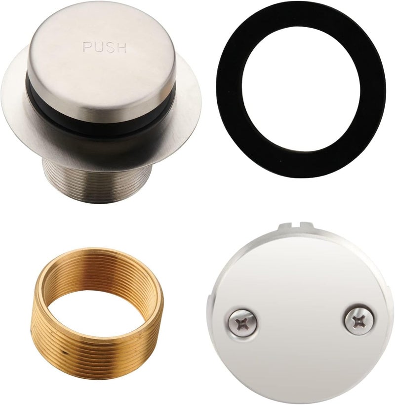HIDROP Brushed Nickel Tub Drain Tip-Toe Tub Trim Set Conversion Kit Assembly, Bathtub Drain Replacement Trim Kit with 2-Hole Overflow Faceplate and Universal Fine/Coarse Thread, Brushed Nickel - Image 1