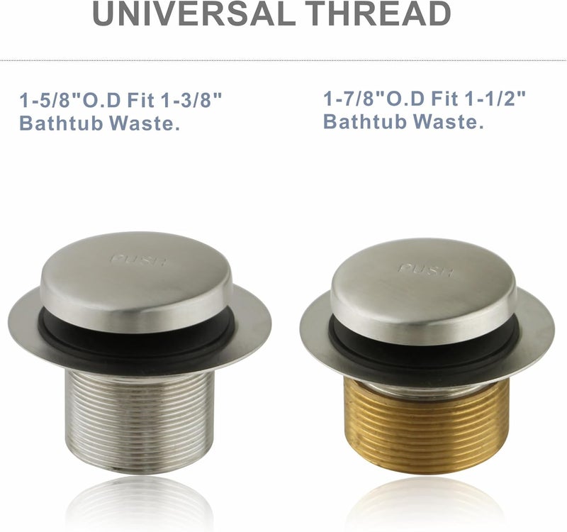 HIDROP Brushed Nickel Tub Drain Tip-Toe Tub Trim Set Conversion Kit Assembly, Bathtub Drain Replacement Trim Kit with 2-Hole Overflow Faceplate and Universal Fine/Coarse Thread, Brushed Nickel - Image 3