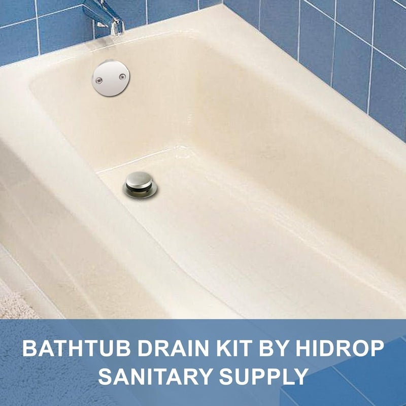 HIDROP Brushed Nickel Tub Drain Tip-Toe Tub Trim Set Conversion Kit Assembly, Bathtub Drain Replacement Trim Kit with 2-Hole Overflow Faceplate and Universal Fine/Coarse Thread, Brushed Nickel - Image 2