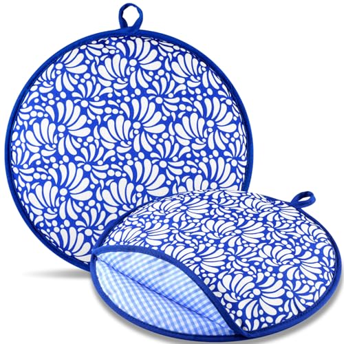 Honeydak 2 Pcs 12 Inch Tortilla Warmer Pouch Microwavable Insulated Cloth Pouch Blue Talavera Mexican Tortillero Fabric Tortilla Keeper Taco Holder for Tortillas Tacos Naan Pizza Rolls - Image 1
