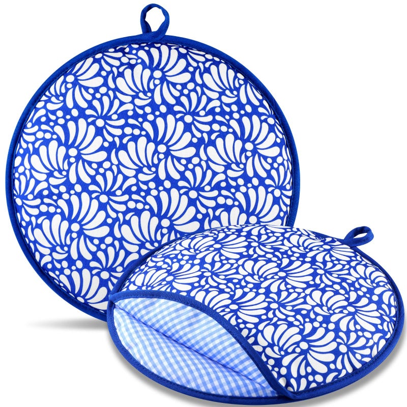 Honeydak 2 Pcs 12 Inch Tortilla Warmer Pouch Microwavable Insulated Cloth Pouch Blue Talavera Mexican Tortillero Fabric Tortilla Keeper Taco Holder for Tortillas Tacos Naan Pizza Rolls - Image 2