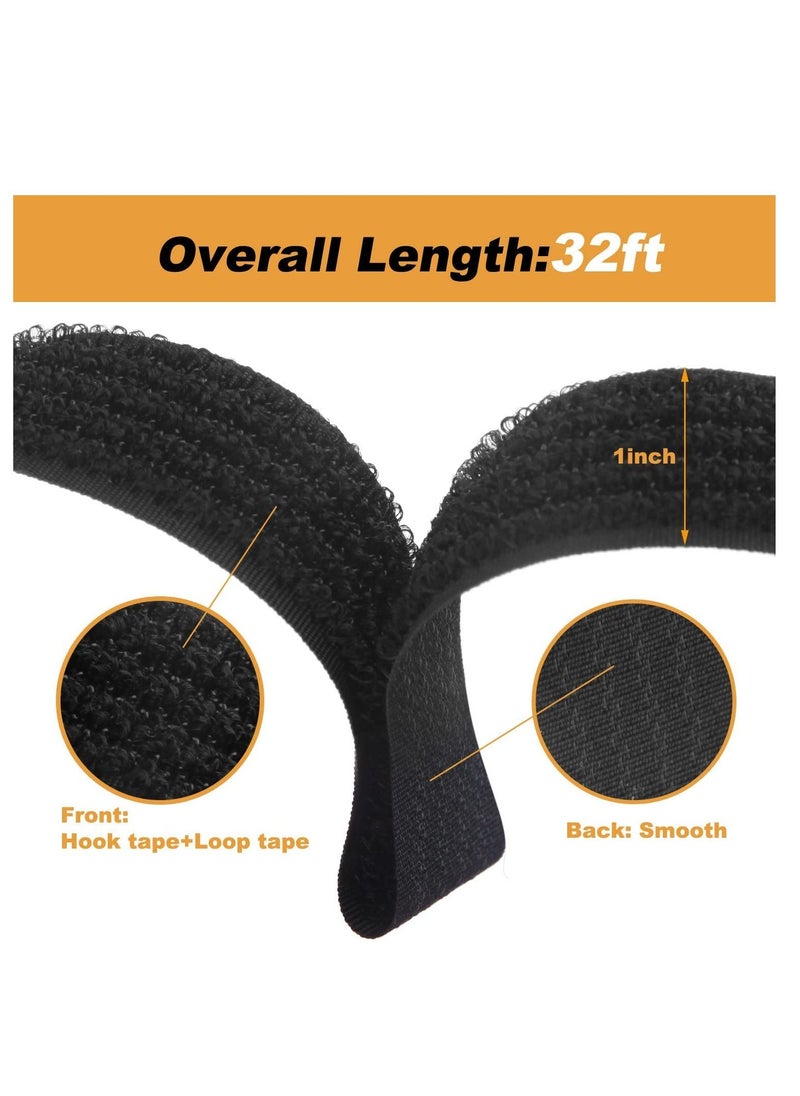 SYOSI Adjustable Cable Straps with 50 Buckles Free Cut Length Black Reusable Fastening Cable Ties Hook and Loop Securing Strap for Cable Tidy Wire Management Cord Organizer
