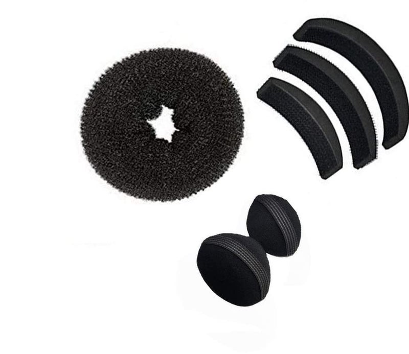 CHANDERKASH Pack Of 6 Pc Hair Accessories 1 Pc Donut Set Of 3Pc Bumpits and 2Pc Clips - Image 1