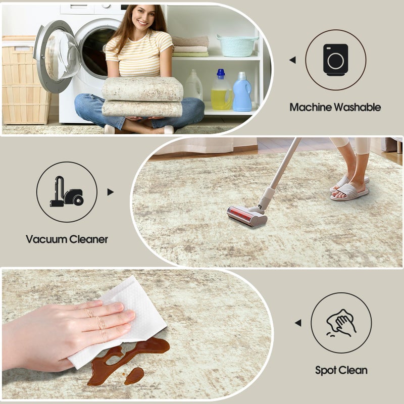 Gent drizz Area Rugs 5x7 Living Room: Large Soft Washable Rug Modern Abstract Anti-Skid Non-Shedding Carpet Indoor Floor Thin Carpets for Bedroom Dining Room Farmhouse Nursery Home Office Beige Grey - Image 4