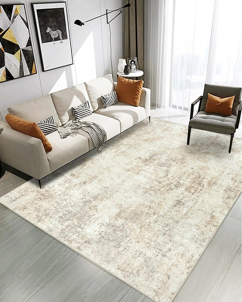 Gent drizz Area Rugs 5x7 Living Room: Large Soft Washable Rug Modern Abstract Anti-Skid Non-Shedding Carpet Indoor Floor Thin Carpets for Bedroom Dining Room Farmhouse Nursery Home Office Beige Grey - Image 2