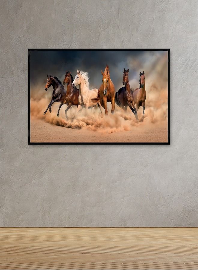 ماركتنا لوحة جدارية قماشية فنية لتزيين الحائط بتصميم حصان مع برواز اسود مجوف مقاس (120x80) قطعة واحدة - Image 1