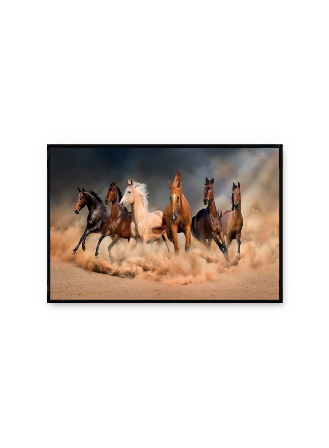ماركتنا لوحة جدارية قماشية فنية لتزيين الحائط بتصميم حصان مع برواز اسود مجوف مقاس (120x80) قطعة واحدة - Image 2