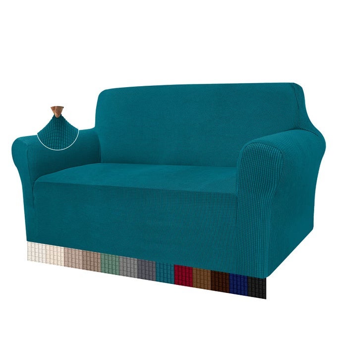 HIGH STRETCH SOFA COVERS 2 SEATER SUPER SOFT LOVESEAT COVER UNIVERSAL COUCH COVERS JACQUARD SOFA COVER FOR DOGS NON SLIP FURNITURE PROTECTOR MACHINE WASHABLE 2 SEATER BLACKISH GREEN