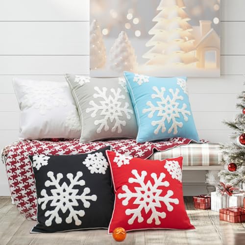 Elife Soft Square Christmas Snowflake Home Decorative Canvas Cotton Embroidery Throw Pillow Covers 18x18 Cushion Covers Pillowcases for Sofa Bed Chair 1 Pair Black - Image 3