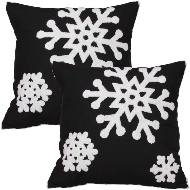 Elife Soft Square Christmas Snowflake Home Decorative Canvas Cotton Embroidery Throw Pillow Covers 18x18 Cushion Covers Pillowcases for Sofa Bed Chair 1 Pair Black - Image 2