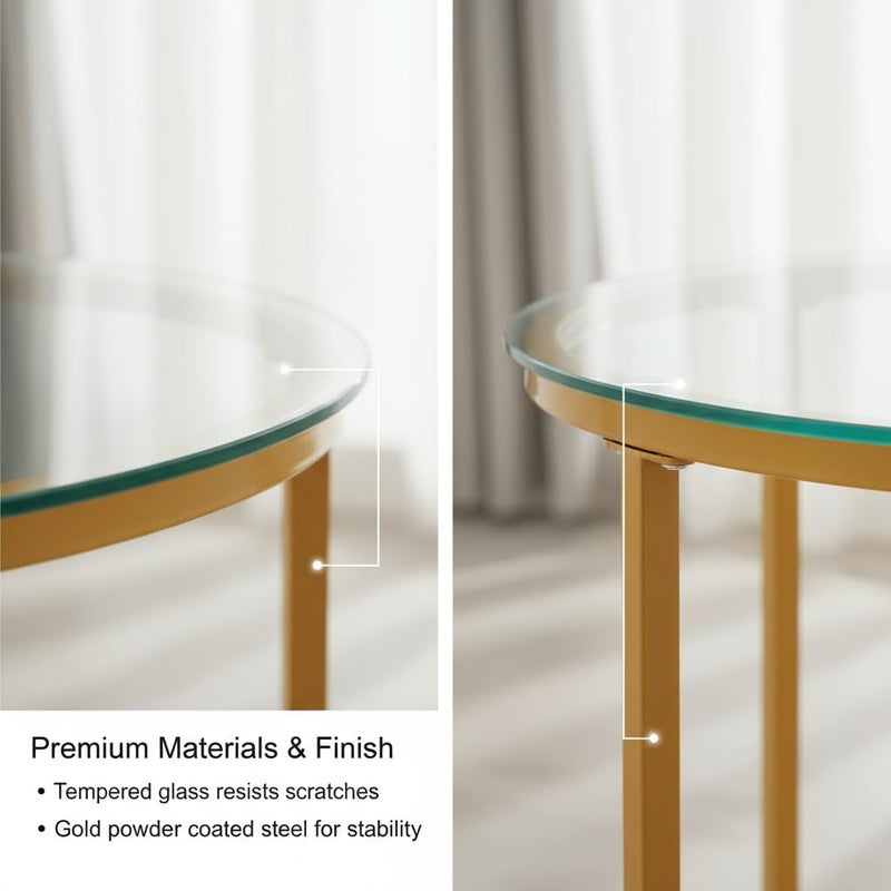 Cuizehua Round Nesting Coffee Table Set of 2, Modern Glass Nesting Tables, Stacking Minimalist End Table for Living Room Bedroom Small Space, Clear Tempered Glass and Gold - Image 4