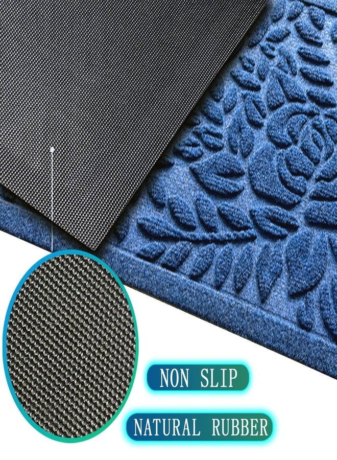 Bulijojo Front Door Mat Entrance,Durable Heavy Duty Welcome Mat,Thick Absorbent Natural Rubber Non Slip Mat,Sturdy Entryway Blue Flower, 17x30 - Image 3
