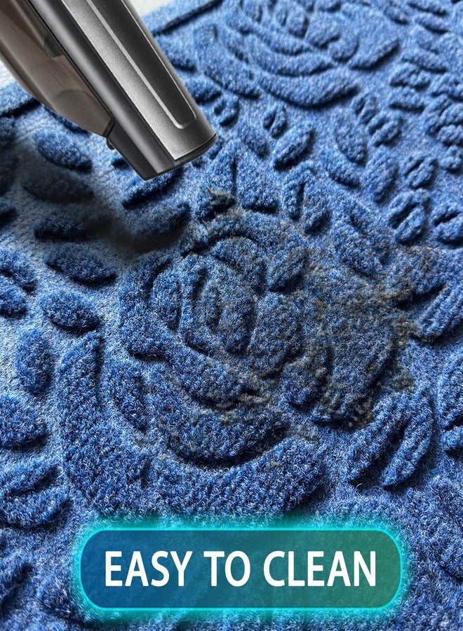 Bulijojo Front Door Mat Entrance,Durable Heavy Duty Welcome Mat,Thick Absorbent Natural Rubber Non Slip Mat,Sturdy Entryway Blue Flower, 17x30 - Image 2