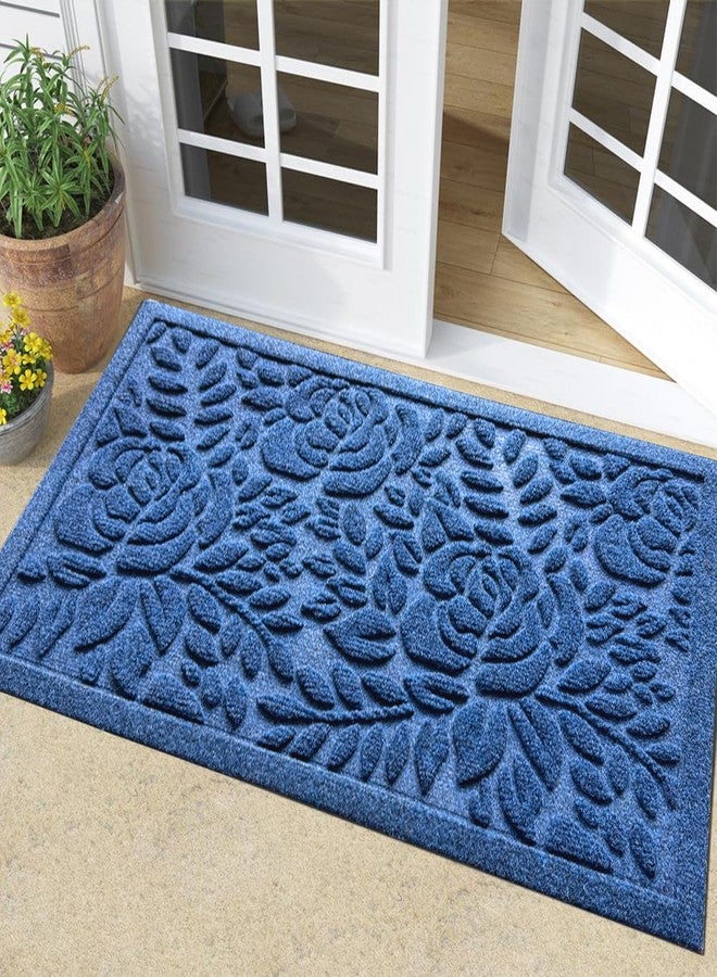 Bulijojo Front Door Mat Entrance,Durable Heavy Duty Welcome Mat,Thick Absorbent Natural Rubber Non Slip Mat,Sturdy Entryway Blue Flower, 17x30 - Image 1