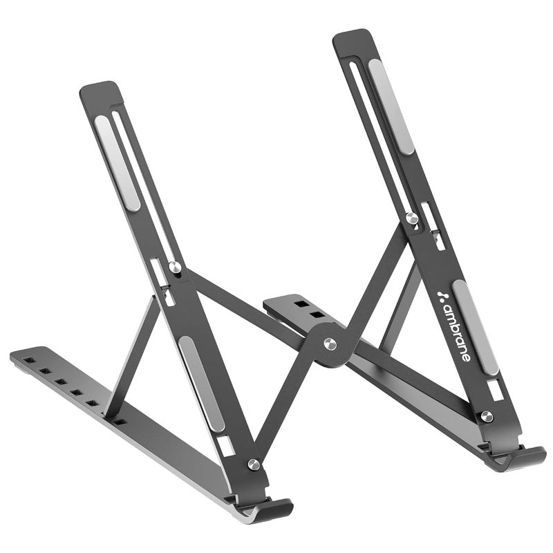 AMBRANE Ambrane Laptop stand with Metal Body Portable foldable Design Height Adjustable OverHeating Protection for Dell Mac Book AirPro Lenovo Acer Hp Asus Other Laptop tablets Workpad Black - Image 1