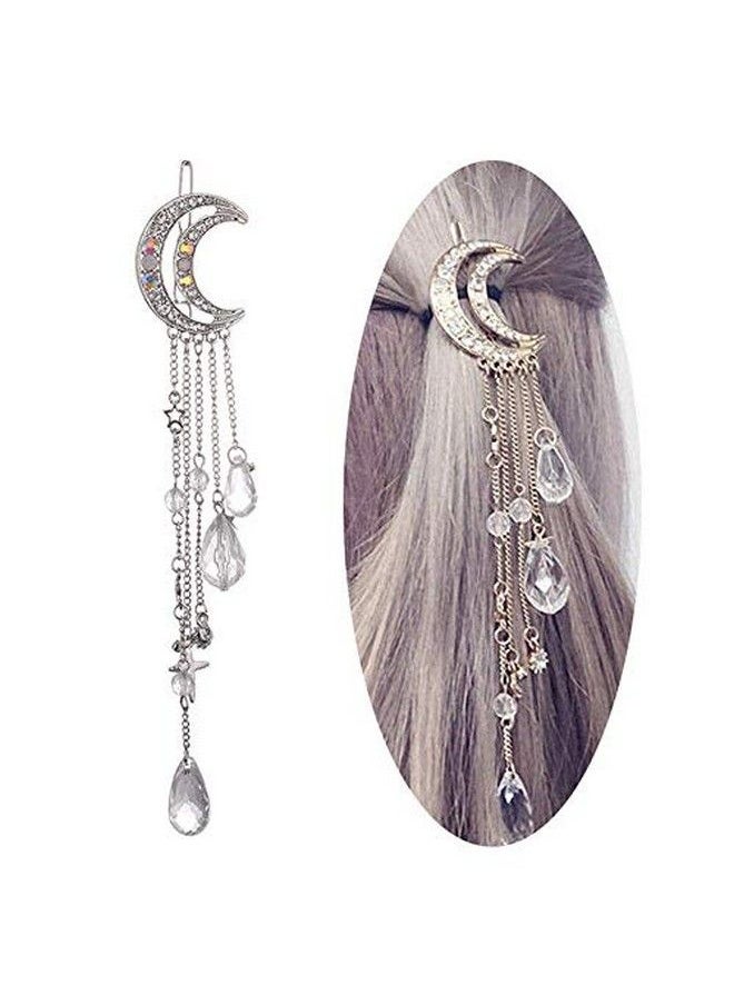 Romantic Crescent Moon Star Crystal Dangle Hairpin Rhinestone Beads Hair Clips Bridal Jewelry Tassel Drop Hair Pins Bobby Pins For Women Girls Hair Accessories (Silver) - pzsku/Z946AB1A7513CD4B665C9Z/45/_/1660655874/788d5442-5f04-44fc-9e00-808af4fbe2ad