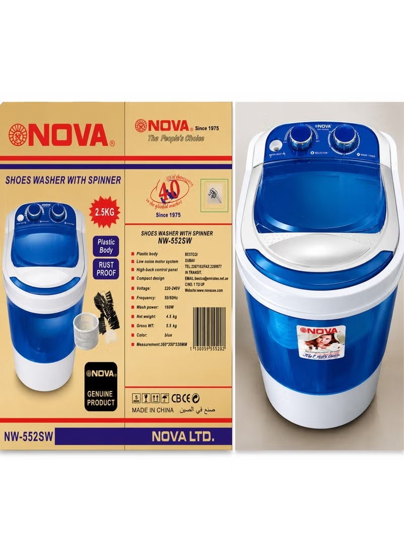 Nova NW-552SW Mini Shoes Washing Machine 2.5KG with Spinner, Rust Proof Plastic Body, Low Noise & High Efficiency Shoe Cleaner for Home, Office, Hostel and Small Living Spaces - Image 1