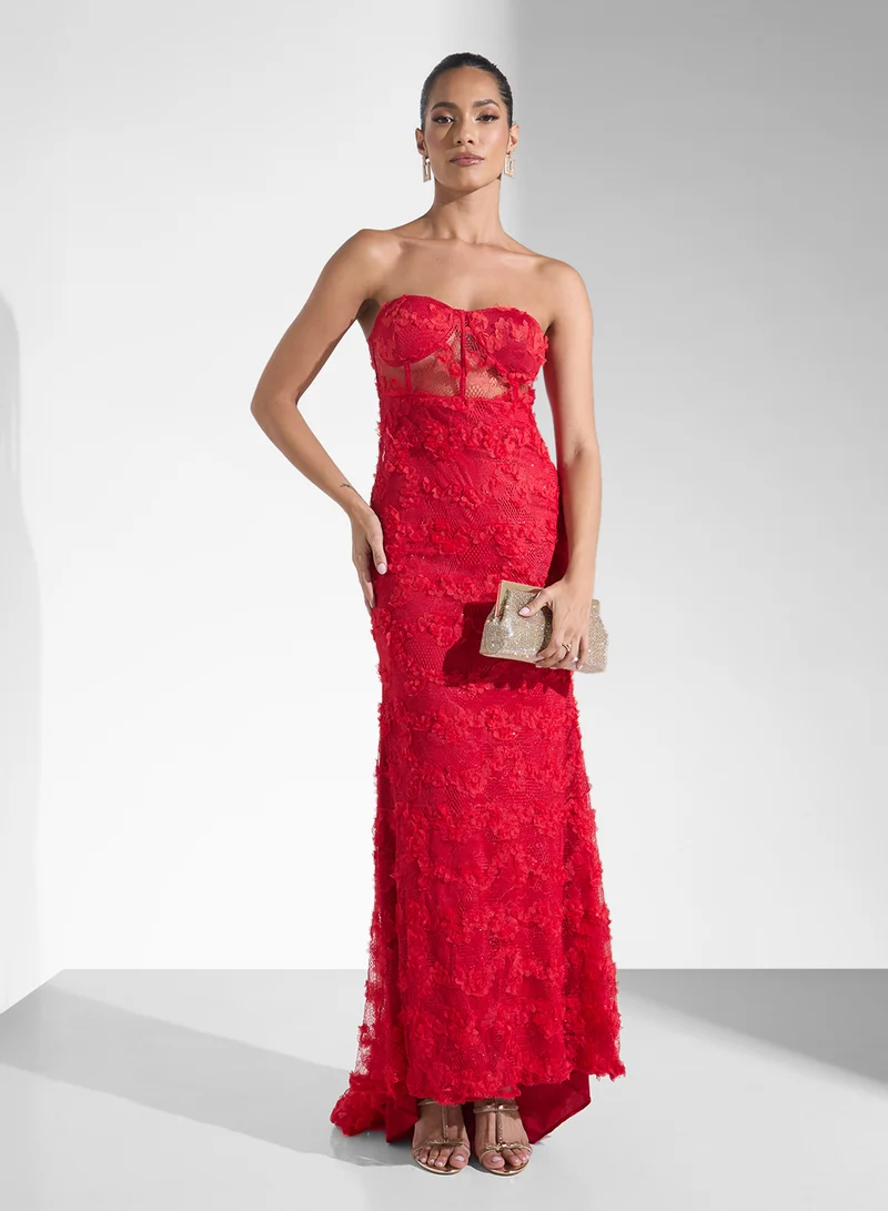 Ginger Boutique Floral Strapless Gown Dress