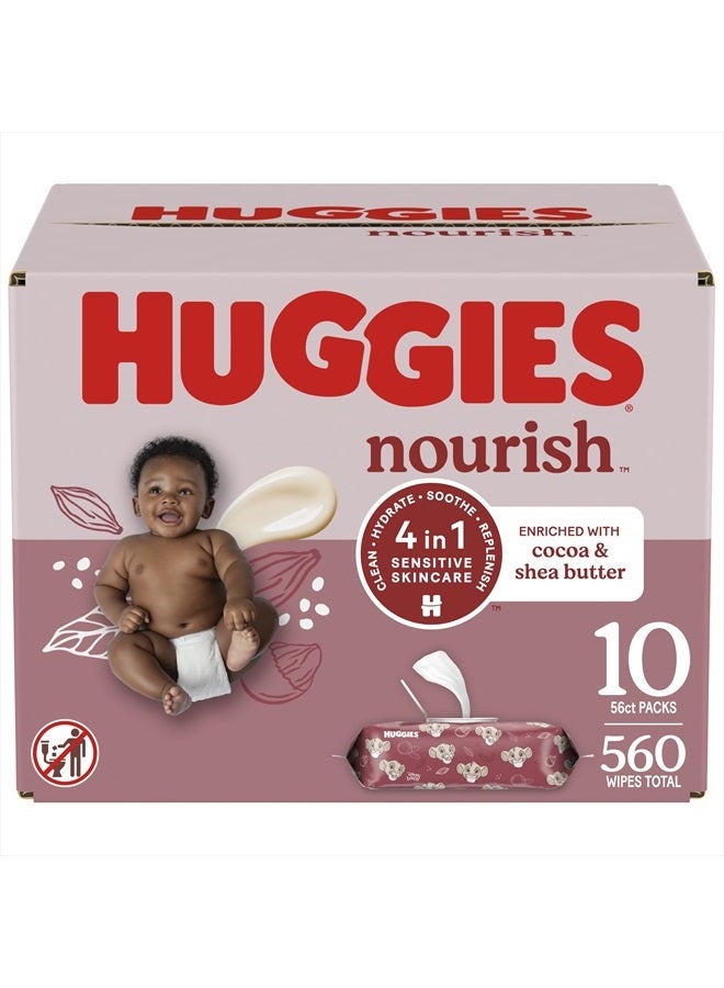 HUGGIES Huggies Nourish Scented Baby Wipes, 10 Push Button Packs (560 Wipes Total) - Image 1