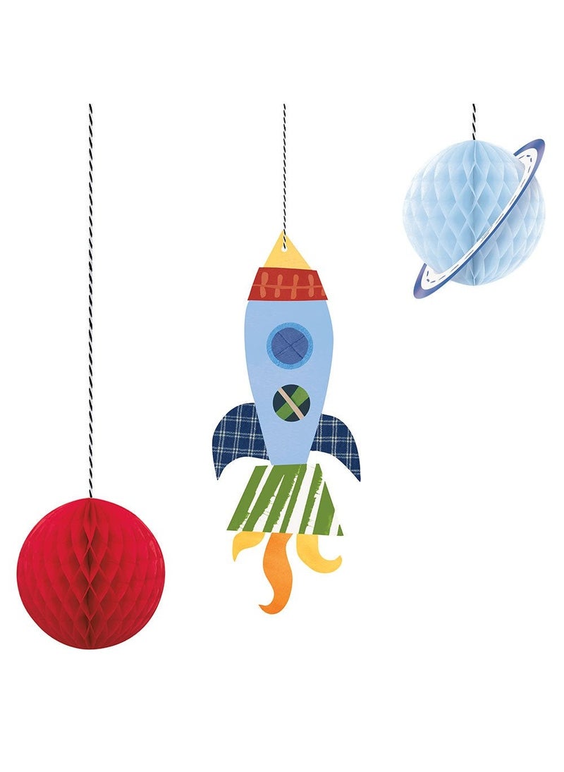 يونيك زينة معلقة على شكل فضاء خارجي من الورق المقوى، مقاس 28×12 سم، عبوة من 3 قطع - Image 1