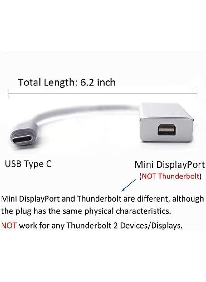 erorex - Usb C To Mini Displayport Adapter Usb 3.1 Type C Thunderbolt 3 To Mini Dp Adapter 4K Compatible With Lenovo T470 Macbook Pro To Led Cinema Display Dell Monitor Etc Silver - Image 1