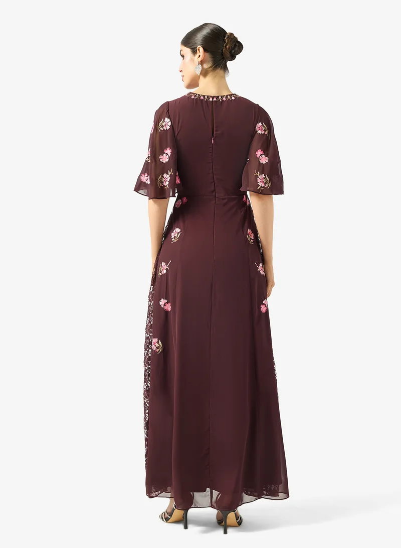 Frock and Frill Embellished Bell Sleeve Maxi Dress