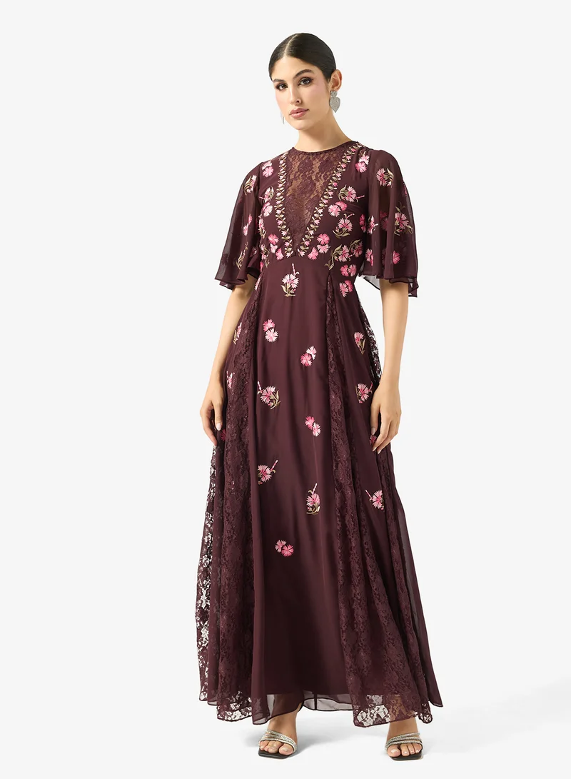 Frock and Frill Embellished Bell Sleeve Maxi Dress