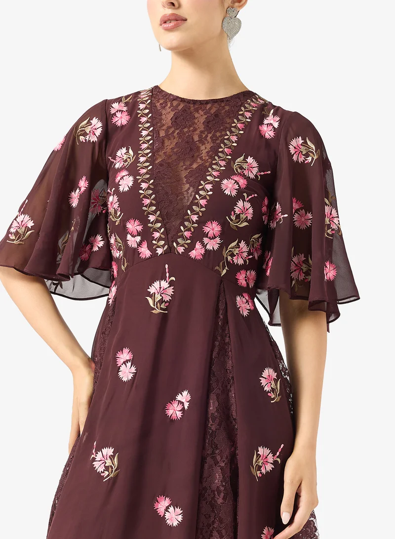 Frock and Frill Embellished Bell Sleeve Maxi Dress