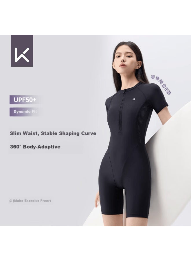Keep Women's One-piece Knee-length Professional Swimsuit Slimming Chlorine-resistant Conservative Swimwear 933 Black 2XL - Image 1