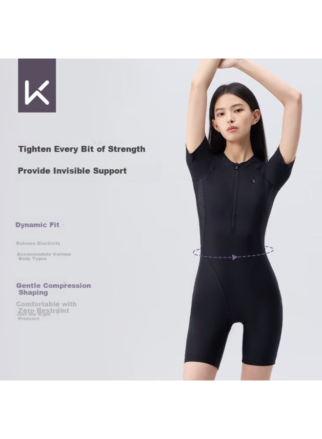 Keep Women's One-piece Knee-length Professional Swimsuit Slimming Chlorine-resistant Conservative Swimwear 933 Black 2XL - Image 3