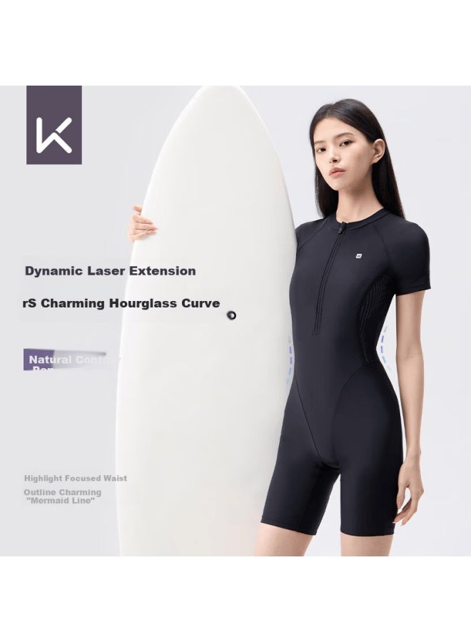 Keep Women's One-piece Knee-length Professional Swimsuit Slimming Chlorine-resistant Conservative Swimwear 933 Black 2XL - Image 4