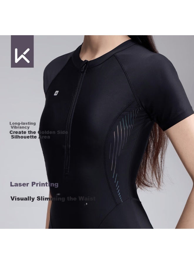 Keep Women's One-piece Knee-length Professional Swimsuit Slimming Chlorine-resistant Conservative Swimwear 933 Black 2XL - Image 5