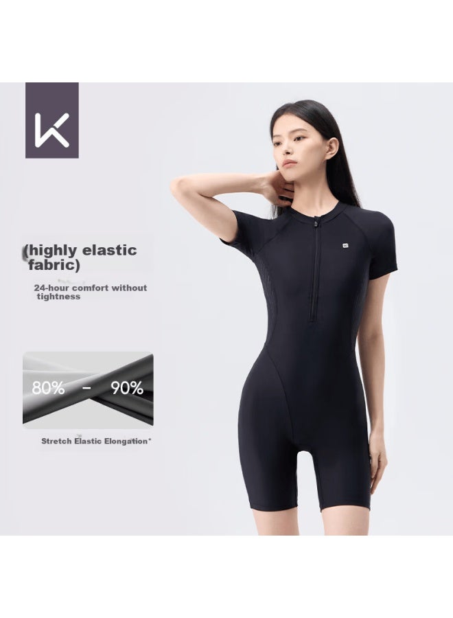 Keep Women's One-piece Knee-length Professional Swimsuit Slimming Chlorine-resistant Conservative Swimwear 933 Black 2XL - Image 2