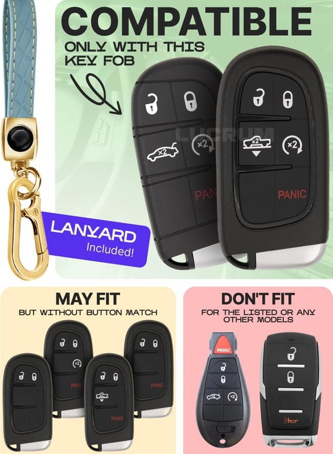 Lucrum for Dodge, Jeep, Chrysler Key Fob Cover and Leather Keychain, 5 Buttons Key Case for Dodge Ram, Charger, Dart, Durango, Journey - 2011-2025 Keyfob Cover for M3N-40821302 - Blue and Gold - Image 2