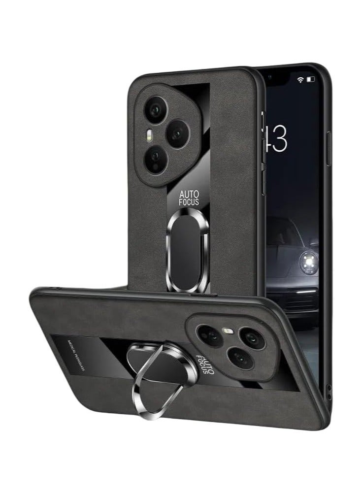 General Magnetic case compatible with Honor 400 Pro 2025, built-in finger ring holder, PU leather full-wrap drop-proof and anti-fingerprint case 