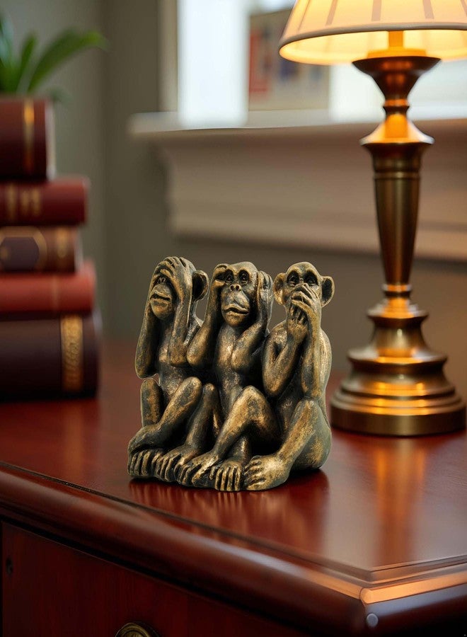 PlentifulHome Three Wise Monkeys Figurine – Hear No Evil, See No Evil, Speak No Evil Statue in Antique Bronze Resin – Symbolic Monkey Decor for Home, Office Desk Accessories & Unique Gifts for Men (2.95" L) - Image 2