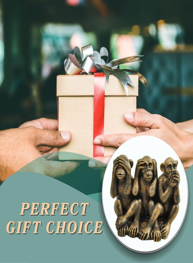PlentifulHome Three Wise Monkeys Figurine – Hear No Evil, See No Evil, Speak No Evil Statue in Antique Bronze Resin – Symbolic Monkey Decor for Home, Office Desk Accessories & Unique Gifts for Men (2.95" L) - Image 4
