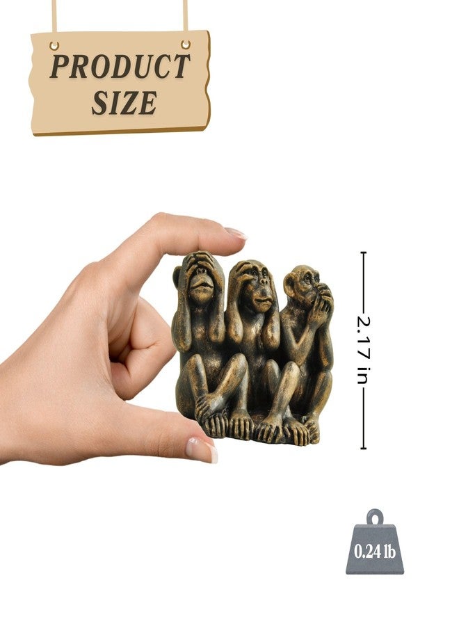 PlentifulHome Three Wise Monkeys Figurine – Hear No Evil, See No Evil, Speak No Evil Statue in Antique Bronze Resin – Symbolic Monkey Decor for Home, Office Desk Accessories & Unique Gifts for Men (2.95" L) - Image 5