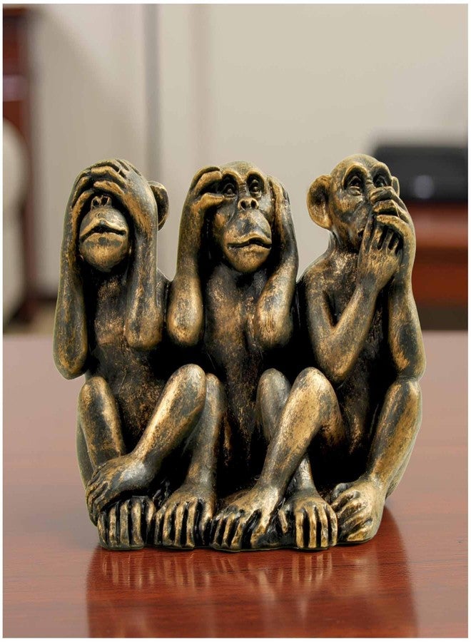 PlentifulHome Three Wise Monkeys Figurine – Hear No Evil, See No Evil, Speak No Evil Statue in Antique Bronze Resin – Symbolic Monkey Decor for Home, Office Desk Accessories & Unique Gifts for Men (2.95" L) - Image 1