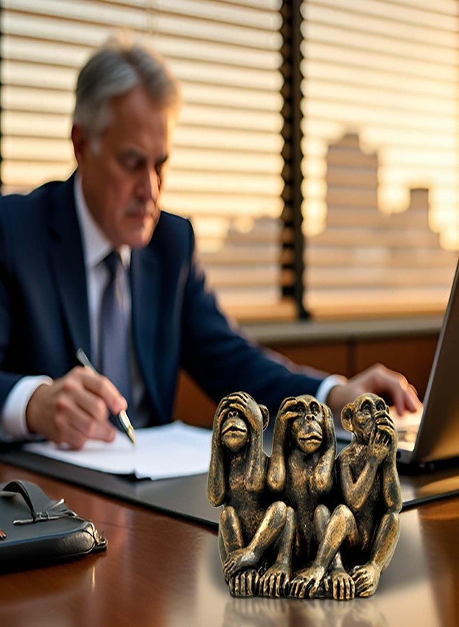 PlentifulHome Three Wise Monkeys Figurine – Hear No Evil, See No Evil, Speak No Evil Statue in Antique Bronze Resin – Symbolic Monkey Decor for Home, Office Desk Accessories & Unique Gifts for Men (2.95" L) - Image 3