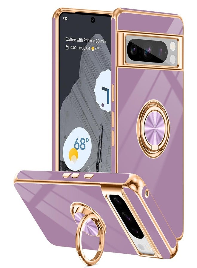 جراب Tnarru مصمم خصيصًا لهاتف Google Pixel 8 Pro، مزود بحلقة تثبيت، يدعم حامل السيارة المغناطيسي، حامل إصبع دوار، غطاء TPU ناعم، حواف مطلية، جراب هاتف نحيف لهاتف Pixel 8 Pro باللون البنفسجي - Image 1