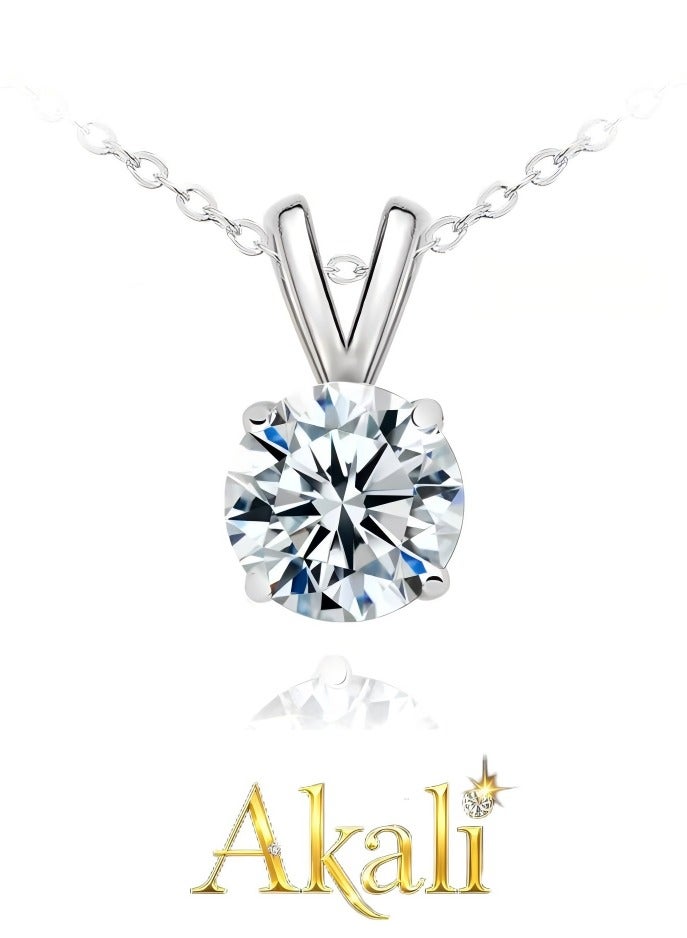 Akali Women's Moissanite Necklace, 1 Carat Lab-Created Diamond Necklace, 925 Sterling Silver Plated with 18K White Gold, Single Pendant Jewelry - Image 1