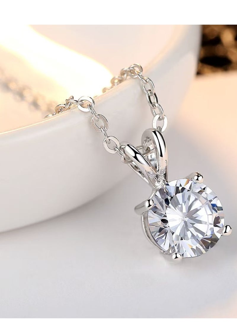 Akali Women's Moissanite Necklace, 1 Carat Lab-Created Diamond Necklace, 925 Sterling Silver Plated with 18K White Gold, Single Pendant Jewelry - Image 2