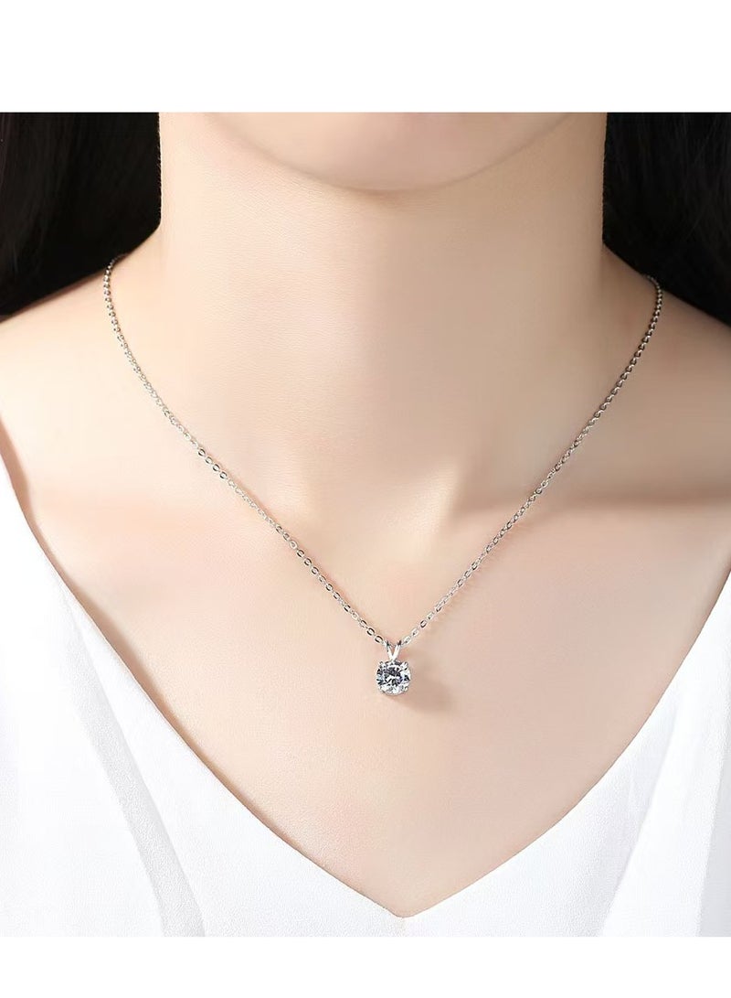 Akali Women's Moissanite Necklace, 1 Carat Lab-Created Diamond Necklace, 925 Sterling Silver Plated with 18K White Gold, Single Pendant Jewelry - Image 3
