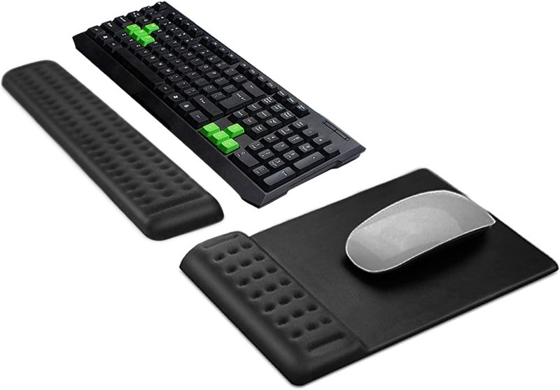 X spring Wrist Rest Pad Set, Ergonomic Mouse Pad With Wrist Rest, Mouse Pad And Keyboard Wrist Rest With Non-Slip Pu Base, Memory Foam Wrist Rest Provides For Comfortable Typing And Wrist Pain Relief - Image 1