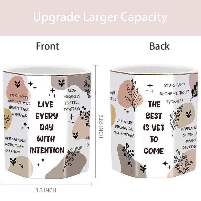 WAVEYU Cute Pen Holder for Desk, Ceramic Pencil Holder, Makeup Brush Holders, Desktop Stationery Organizer for School Students Office Women Teens Girls Boys, Words - Image 3